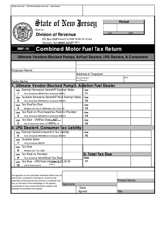 Form Rfm10 Combined Motor Fuel Tax Return State Of New Jersey