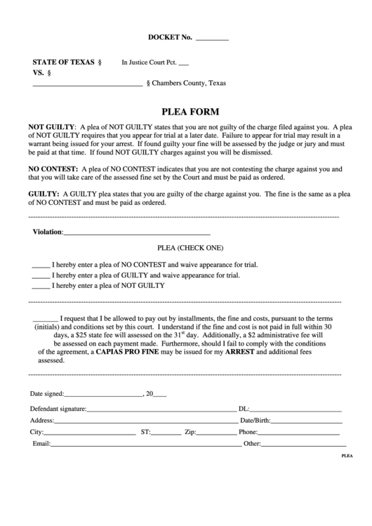 Fillable Plea Form State Of Texas printable pdf download