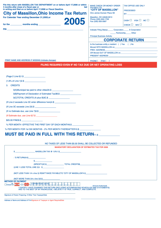 City Of Massillon, Ohio Tax Return 2005 printable pdf download
