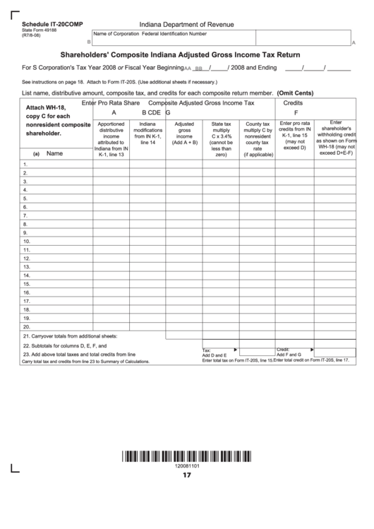 State Form 49188 Schedule Shareholders' Composite Indiana