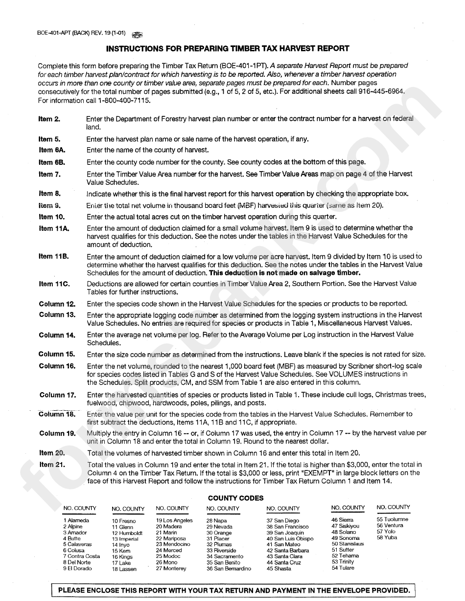 Instructions For Preparing Timber Tax Harvest Report printable pdf download