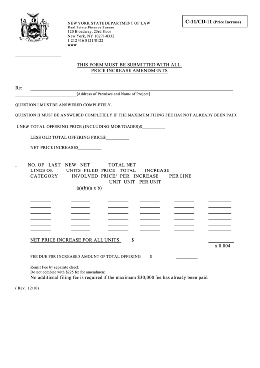 Fillable Form C11/cd11 (Price Increase) New York State Department