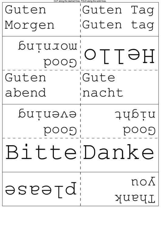 German Language Flash Card Template printable pdf download