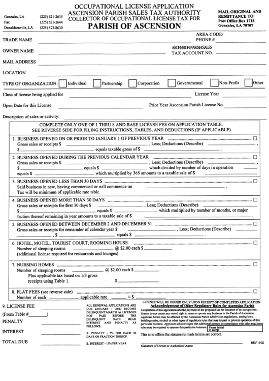 Occupational License Application Form Parish Of Ascension printable