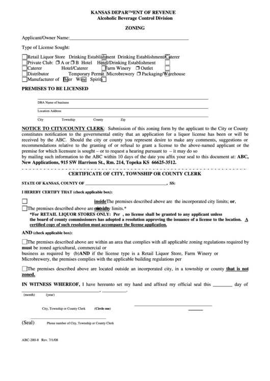Form Abc2808 Zoning Kansas Department Of Revenue printable pdf