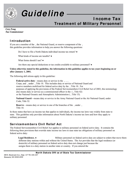 Treatment Of Military Personnel Guideline Tax North Dakota