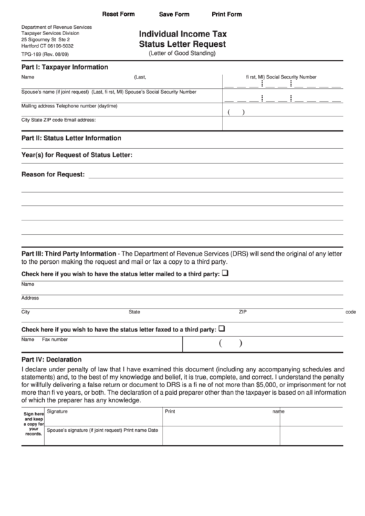 Fillable Form Tpg169 Individual Tax Status Letter Request