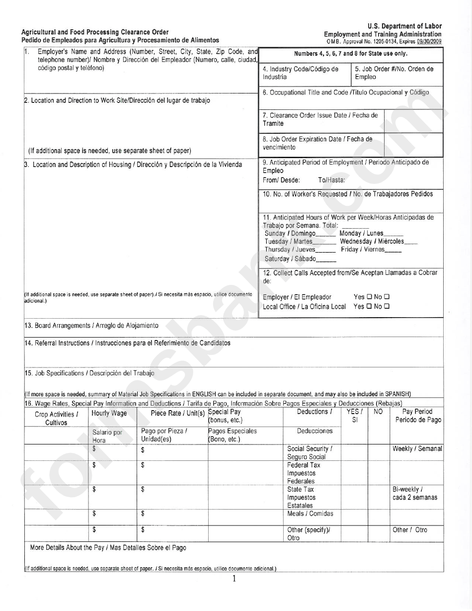 Form Eta 790 Agricultural And Food Processing Clearance Order printable pdf download