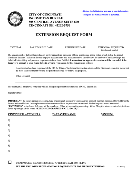 Fillable Form E1 Extension Request Form printable pdf download