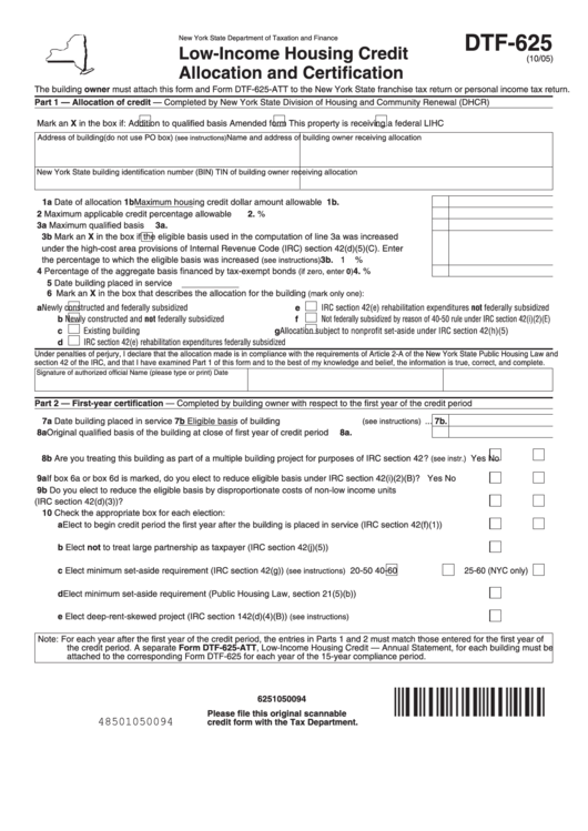 Fillable Form Dtf625 Housing Credit Allocation And