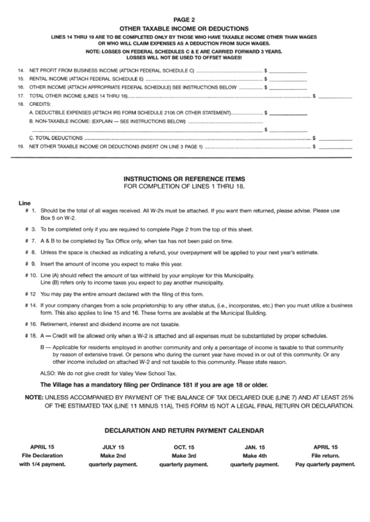 Tax Worksheet Village Of Germantown Wisconsin printable pdf download