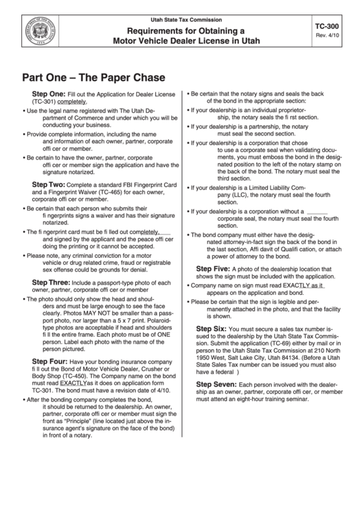 Instruction Fro Form Tc300 Requirements For Obtaining A Motor