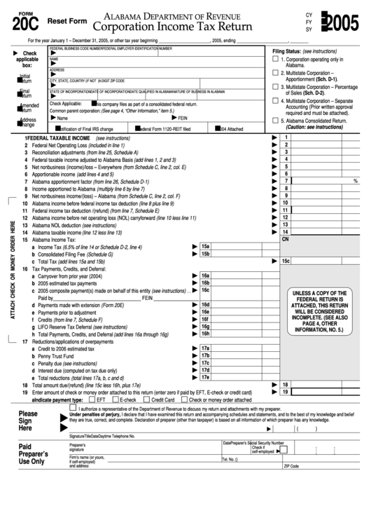 Fillable Form 20c Corporation Tax Return 2005 printable pdf
