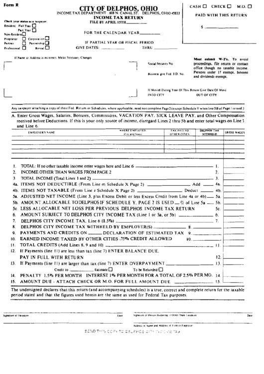 Form R Tax Return City Of Delphos printable pdf download