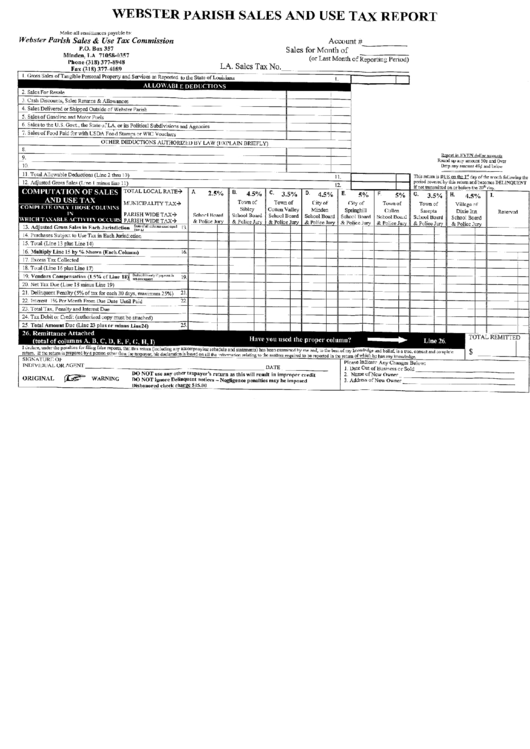 ster Parish Sales And Use Tax Report Form ster Parish