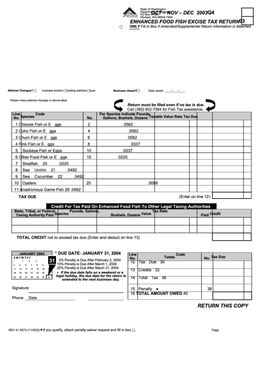 Enhanced Food Fish Excise Tax Return Form 2003 printable pdf download