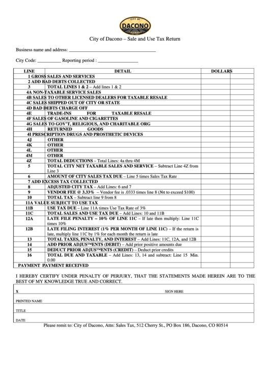 City Of Dacono Sale And Use Tax Return Form printable pdf download