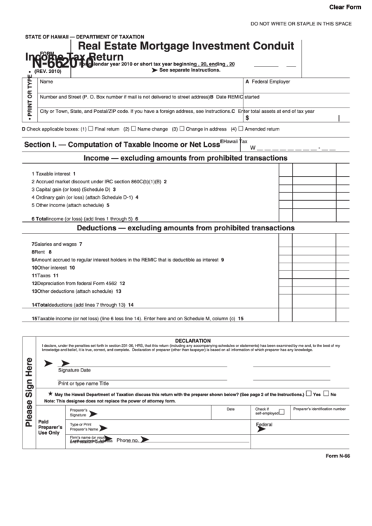 Fillable Form N66 Real Estate Mortgage Investment Conduit Tax