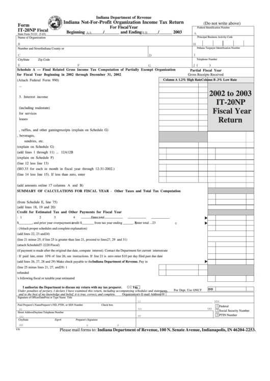 Form It20np (State Form 51121) Indiana NotForProfit Organization