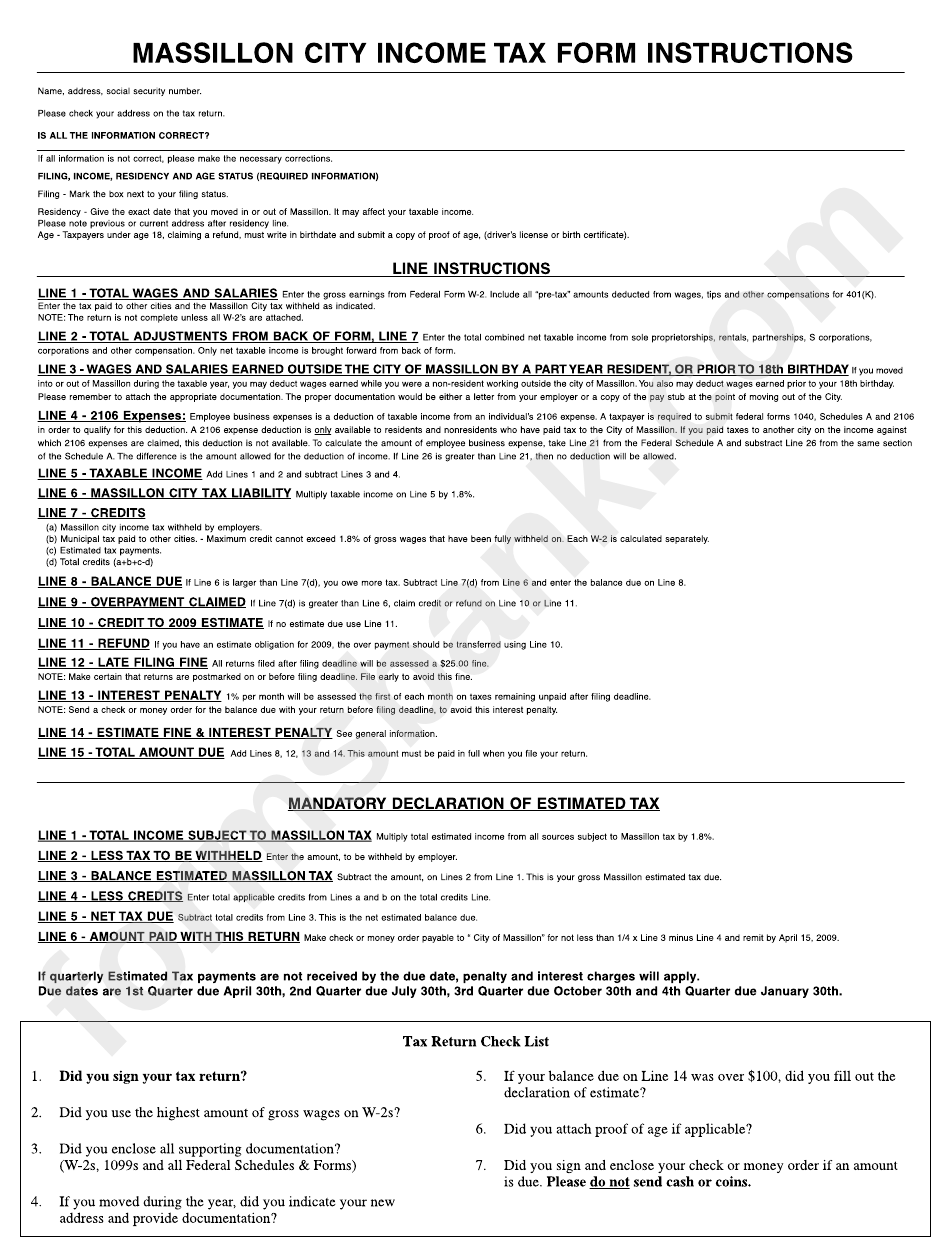 Massillon City Tax Form Instructions printable pdf download