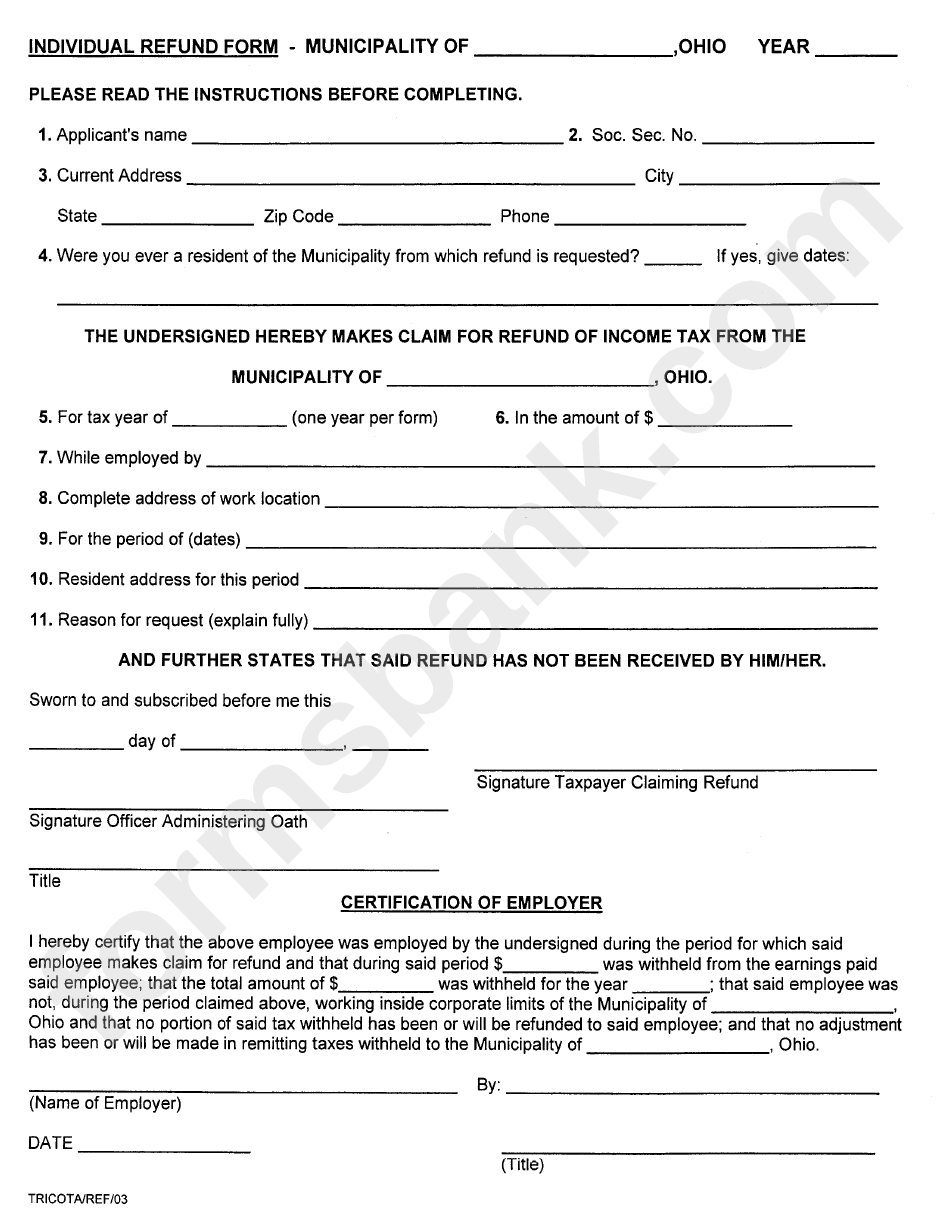 Individual Refund Form Ohio printable pdf download
