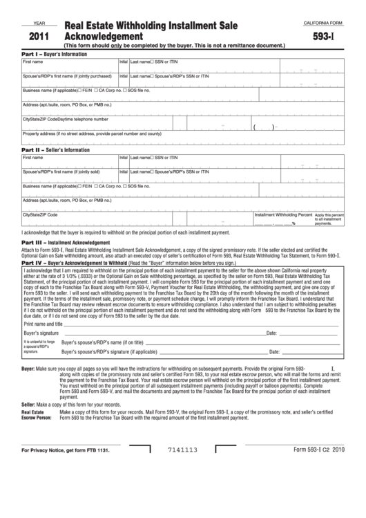Fillable California Form 593I Real Estate Withholding Installment