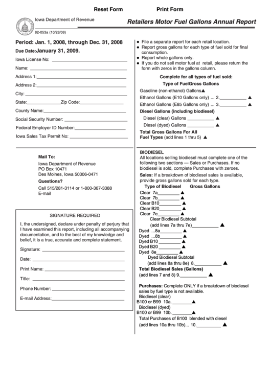 Fillable Form 82053b Retailers Motor Fuel Gallons Annual Report