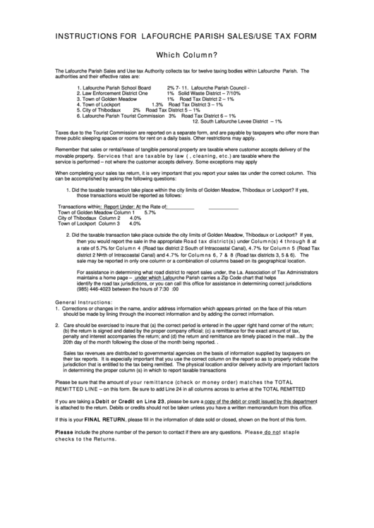 Instructions For Lafourche Parish Sales/use Tax Form printable pdf download