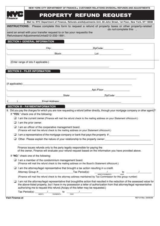 Form Ref01 Property Refund Request 2009 printable pdf download