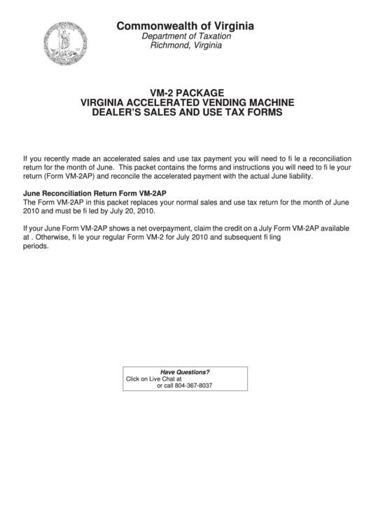 Form Vm2aap Virginia Vending Machine Dealer'S Sales Tax Return