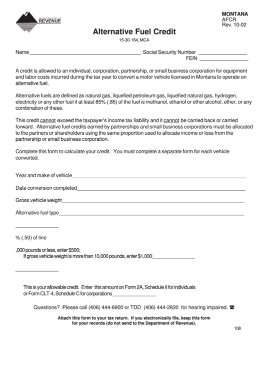 Fillable Form Afcr Alternative Fuel Credit printable pdf download