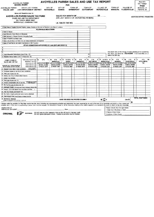 Avoyelles Parish Sales And Use Tax Report printable pdf download