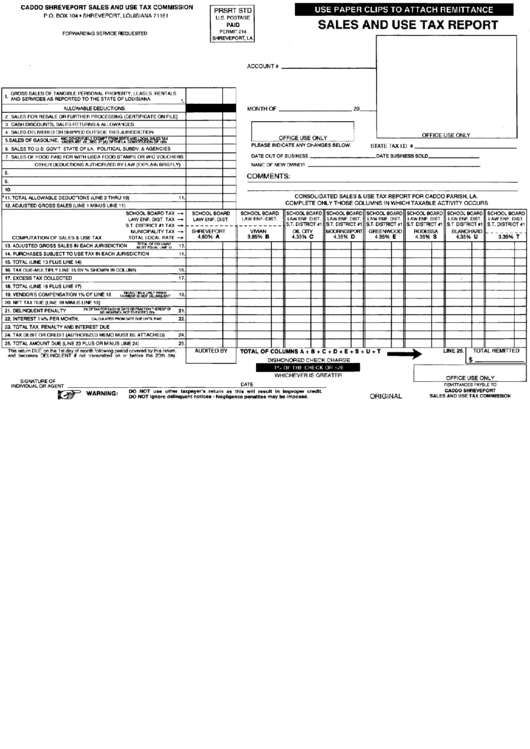 Sales / Use Tax Report Caddo Shreveport printable pdf download