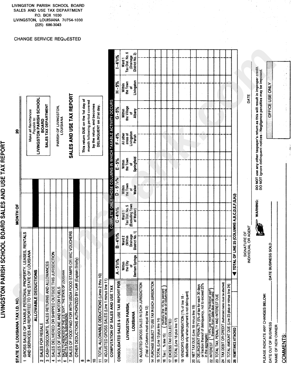 Sales And Use Tax Report Livingston Parish printable pdf download