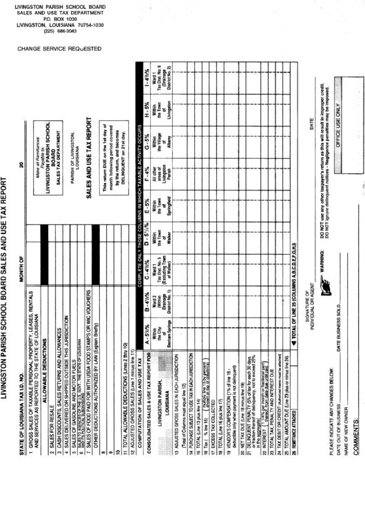 Sales And Use Tax Report Livingston Parish printable pdf download