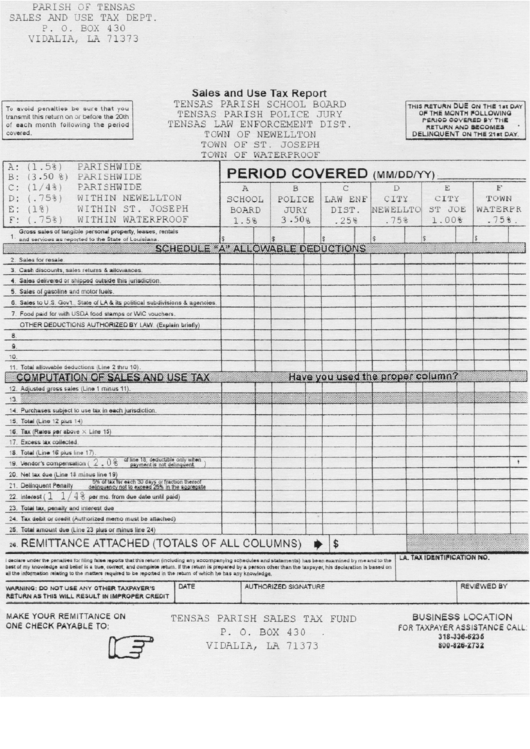 Sales And Use Tax Report Parish Of Tensas printable pdf download