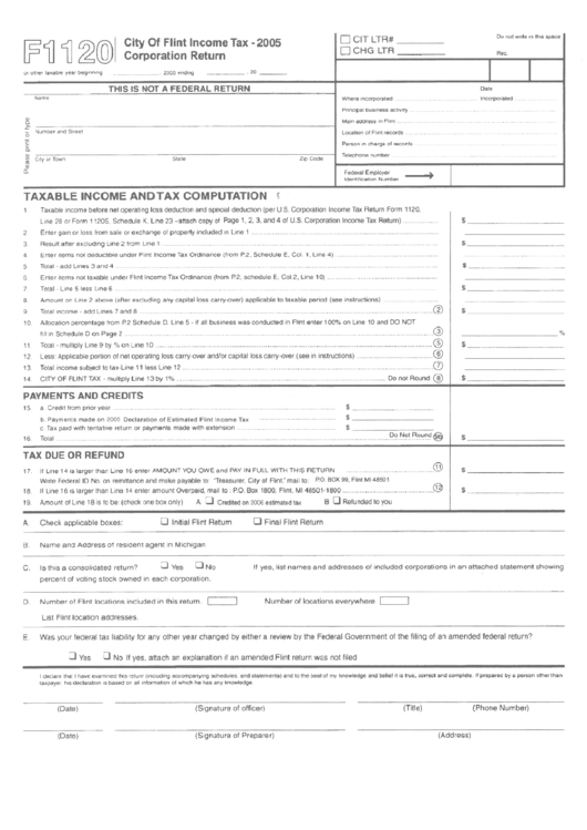 Form F1120 City Of Flint Tax Corporation Return 2005