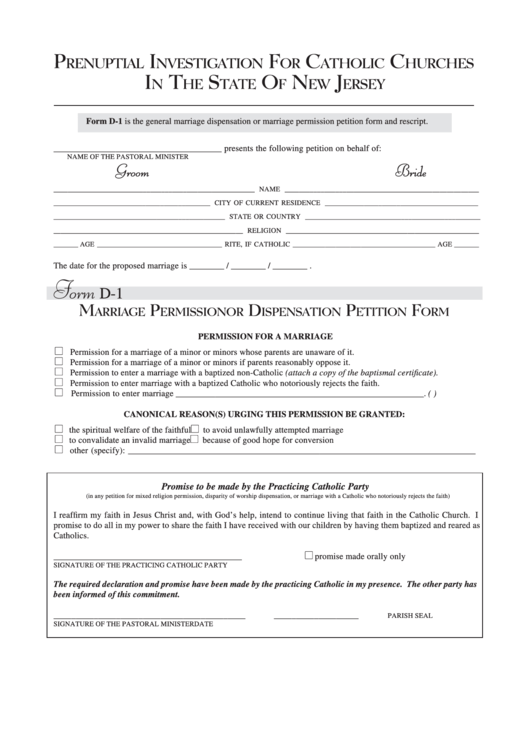 Form D1 Marriage Permission Or Dispensation Petition Form New