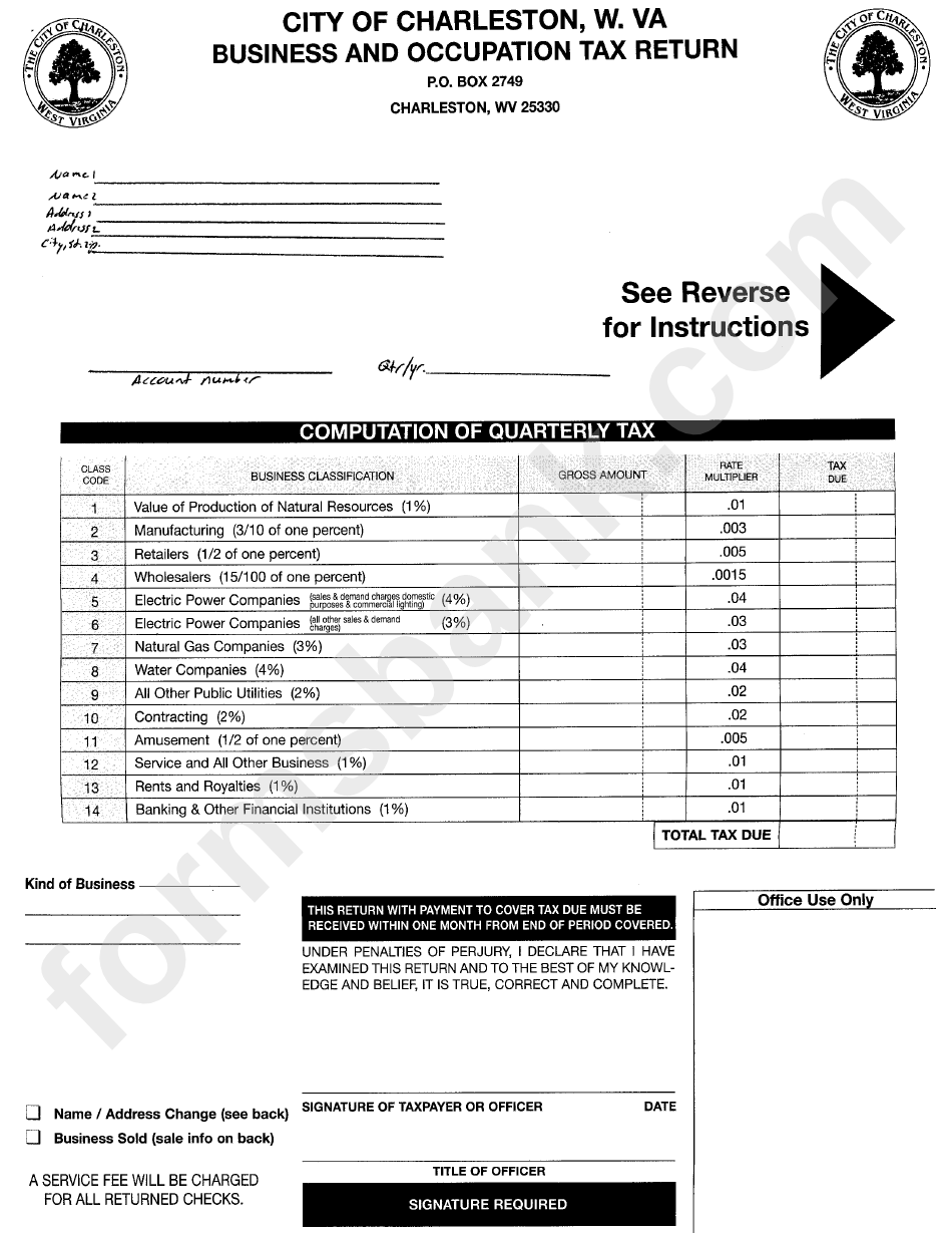 Business And Occupation Tax Return Form printable pdf download