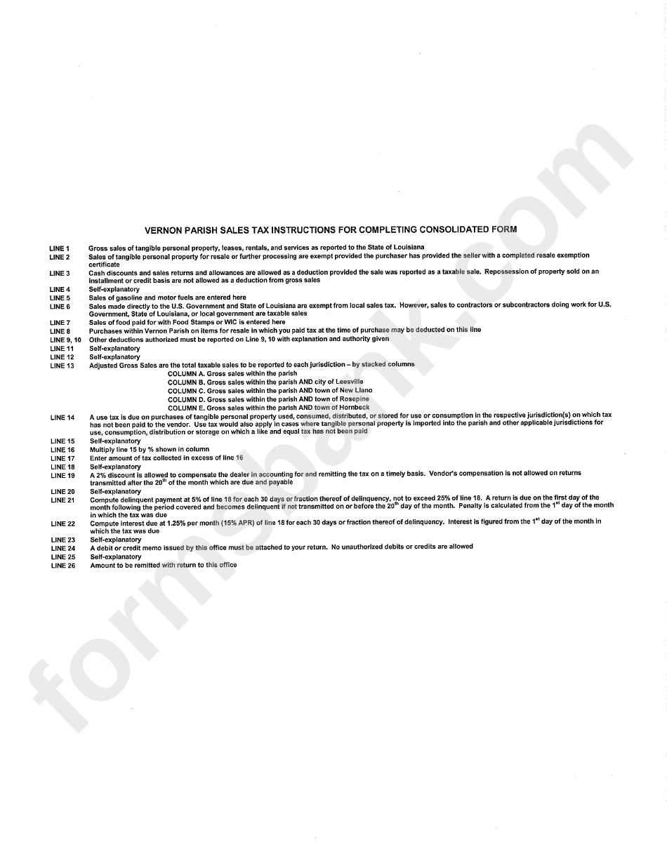 Instructions For Vernon Parish Sales Tax Form printable pdf download