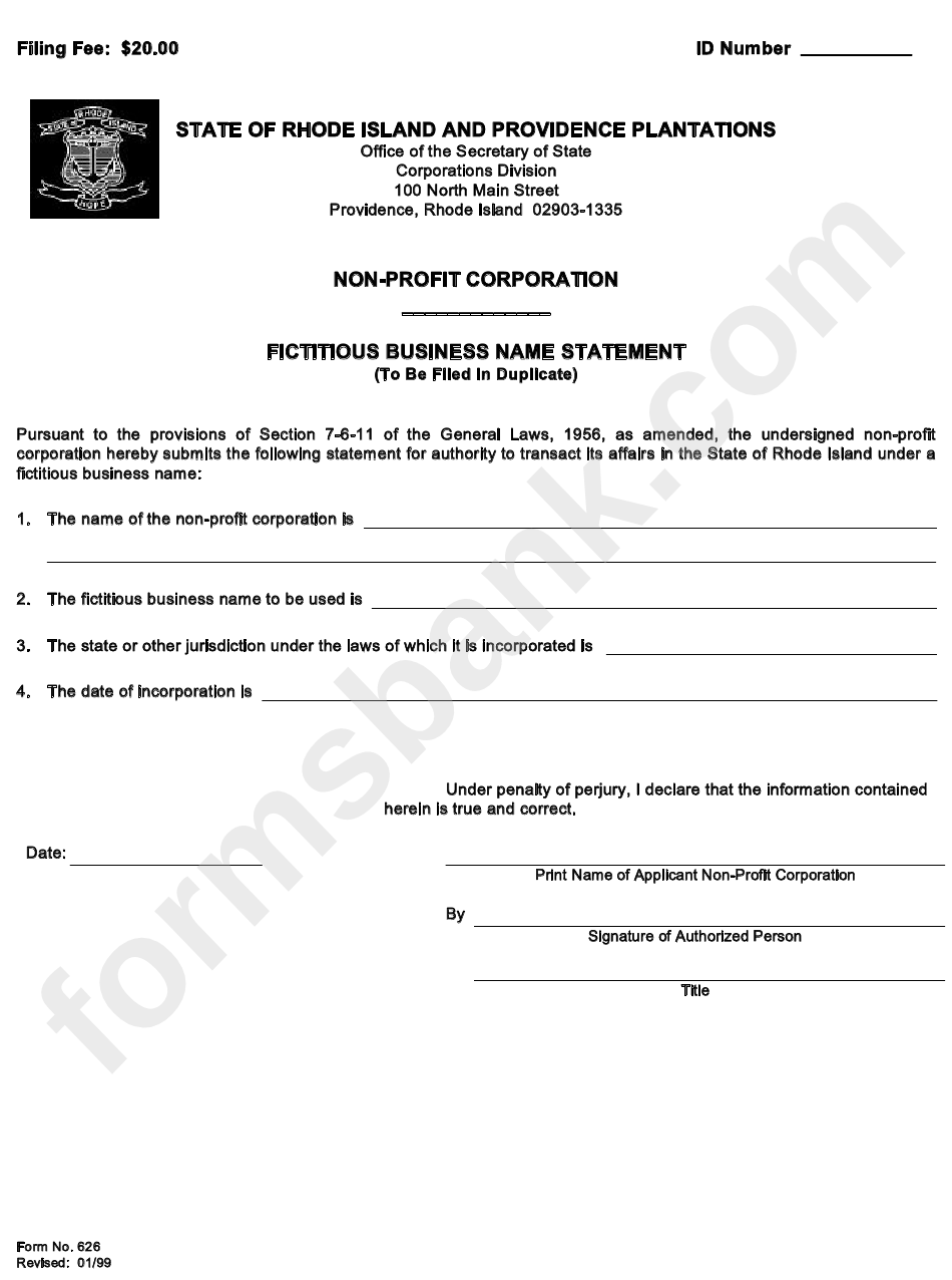 Form 626 Fictitious Business Name Statement NonProfit Corporation