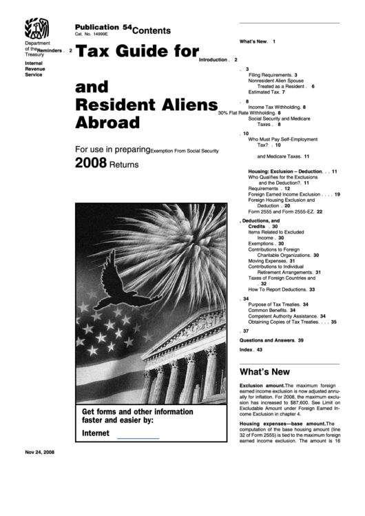 Irs Publication 54 Tax Guide For U.s. Citizens And Resident Aliens Abroad 2008 printable pdf