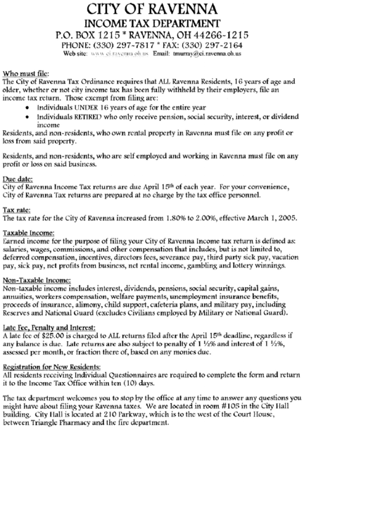 Tax Instructions Form Ohio Tax Department printable pdf