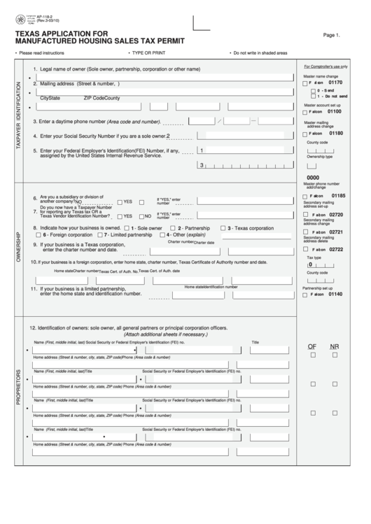 Fillable Form Ap1182 Texas Application For Manufactured Housing
