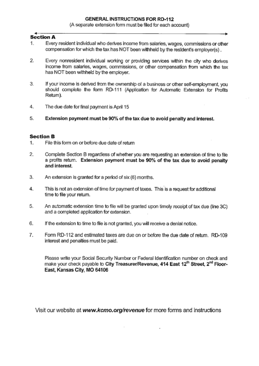 General Instructions For Rd112 printable pdf download