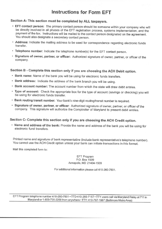 Instructions For Form Eft printable pdf download