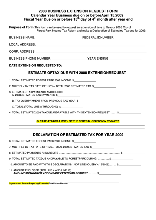 Business Extension Request Form 2008 printable pdf download