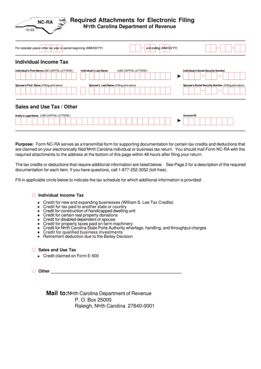 Form NcRa Required Attachments For Electronic Filing North