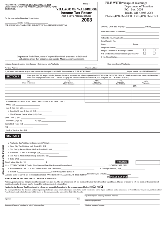 Tax Return 2003 Village Of Walbridge printable pdf download
