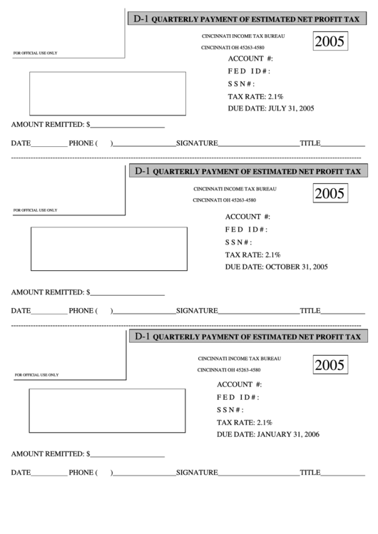 Form D1 Quarterly Payment Of Estimated Net Profit Tax 2005 State